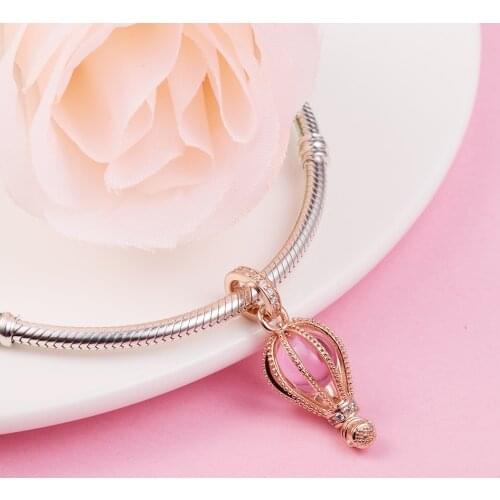 2021 Summer New Fit Pandora Bracelets Sparkling Pink Hot Air Balloon Dangle Charms 925 Sterling Silver Beads for Jewelry Making