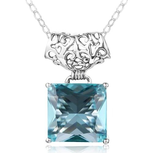 Aquamarine Necklace Pendant Real 925 Sterling Silver Pendants For Women Sky Blue Topaz Rectangle Vintage Viking Fine Jewelry Hot