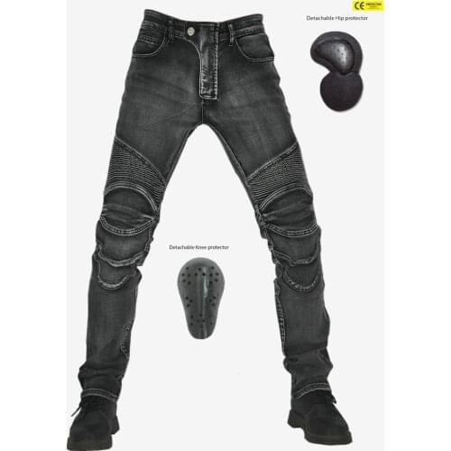 Retro casual motorcycle jeans mens outdoor motorcycle stretch anti-fall riding belt 4 Pads gray pants