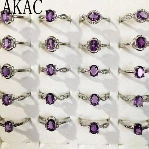 3pcs/set approx 5*7mm natural amethyst white copper adjustable ring wholesale send randomly