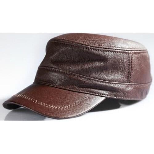 Genuine Leather Hat Mens Flat Top Korean Youth Visor Cap Male Spring Outing Leisure High Fashion Quality Elderly Man Hats H6927