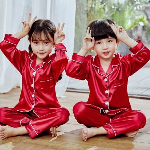 Silk Satin Pajamas Set Baby Kids Suit Long Sleeve Boys Girl Sleepwear Nightwear Summer Bathrobe Sleepping Pajamas