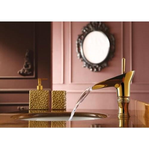 Free ship Modern Gold Clour single hole bathroom lavatory sink faucet mixer tap with crystal