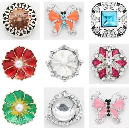 Rhinestone Flower 20mm Metal snap button jewelry DIY bracelet KD1037