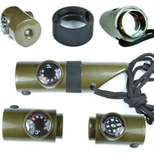 Outdoor Rescue Survive Signal Sound Whistle Multifunctional Lifesaving Camping Whistle With Magnifying Glass Light Compass