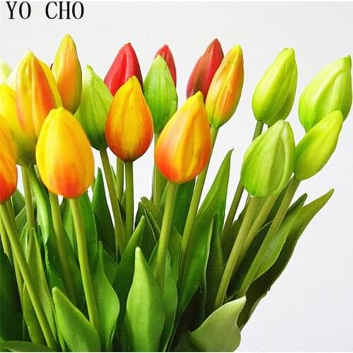 YO CHO 6 pcs/lot Mini Tulips PU Artificial Flowers Wedding Flower Home Decor Accessories Luau Party Supplies DIY Bridal Bouquet