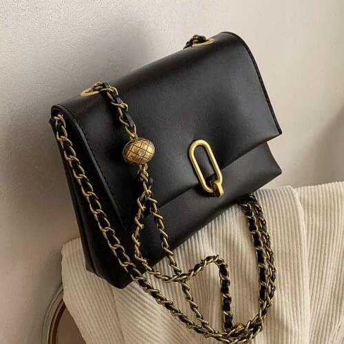 Women Leather Bag Fashion Metal Chain Flap Crossbody Bags Luxury Handbag Women Messenger Purse Trendy Retro Ladies Shoulder Bags