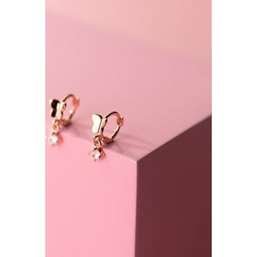 100% Real 925 Sterling Silver Fashion Cute Butterfly Stud Earrings Buckle For Women Girls Lady Jewelry Memorial Gifts