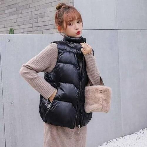 Women Down Cotton Vest Short 2021 Female New Autumn Winter Korean Version Loose Wild stand-up Collar Vest Waistcoat Vest Jacket