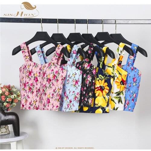 SISHION Vintage Women Crop Top cropped VT0006 2021 Summer Top for Mini Girl Black White Floral Print Plaid Cherry Top Cotton