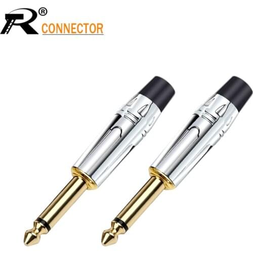 2pcs HIFI 6.35MM MONO Jack Connector Nickel plated Audio Plug 6.35mm Stereo Microphone Assembly Adapter Black & Red