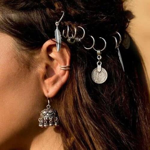 5-10 Pcs/set Coin Ring Leaves Pendant Rings Set Hair Clip Headband Hair Accessories Personality DIY Pendant Hair Clip Set