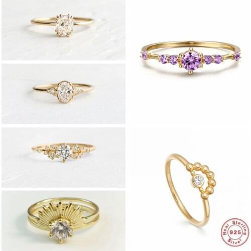Aide Real 925 Sterling Silver Bling Crystal Gold Color Finger Ring For Women Wedding Engagement Rings Korean Rings Fine Jewelry