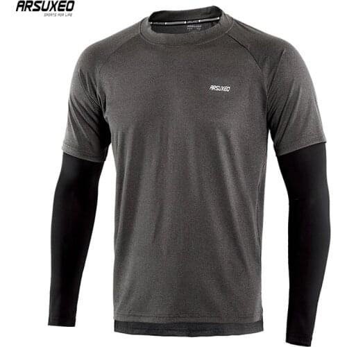 ARSUXEO Mens Spring Autumn Running Shirts Quick Dry Fit Compression Sport Shirt Long Sleeve Elastic Fitness Gym Clothing 18T8