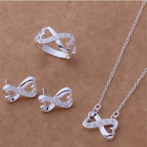 AS167 Hot Sale Silver Plated Color Jewelry Sets For Women Wholesale High Quality Classic Earring 149 + Necklace 596 + Ring 239