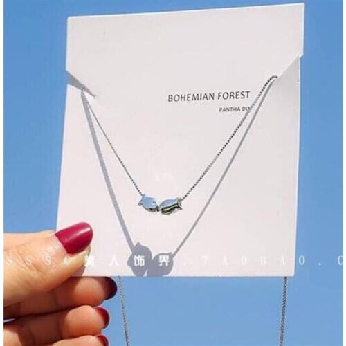 Season Gate 925 Sterling Silver Clavicle Chain Kissing Gourami Lovely Fish Personality Necklace for women SN072