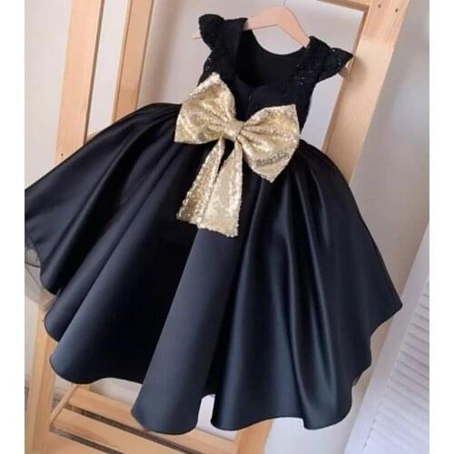 Black And Gold Flower Girls Dress High neck With Corset Back Crystal Designer Girl First Communion Pageant Gown