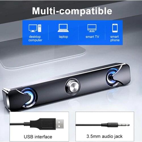 SADA V111 Home Soundbar Computer Speaker with LED Light Household Desktop Dual Speaker 3D Stereo Surround for PC TV