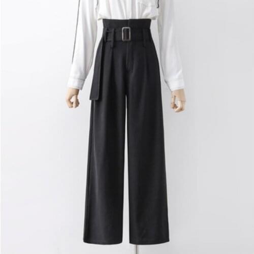 Elegant Straight Pants Women Black Office Wear Blazer Pants Vintage Wide Leg Long Trousers Mujer Chic Office Lady Pants