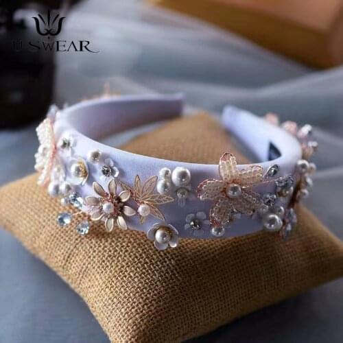 Elegant Retro Handmade Pearls Headbands Flower Bridal Tiaras Headdress Crystal Wedding Hair Accessories Tocado Novia