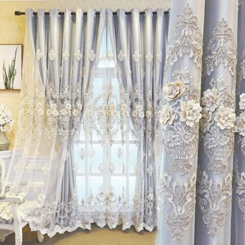 European Luxury Embossed Embroidered Double-Layer Blackout Curtains Custom For Living Room Bedroom Royal Home Decor Drapes #4