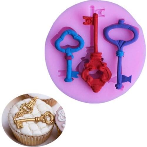 3 Hole Keys Shape Liquid Silicone Cake Mold Soap Bar Mold Fondant Decorating Tools Chocolate Baking Tool DIY Kitchen Cookware