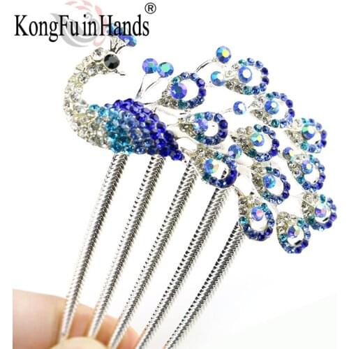 Hot Sale Fashion Women Girls Peacock Colorful Rhinestones Hairwear Jewellery Vintage Hairpin Hair Clip pin 2017 Christmas gift