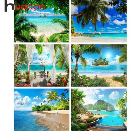 Huacan 5D DIY Diamond Painting Landscape Full Square Diamond Mosaic Seaside Handicraft Kits Wall Art Home Decoration