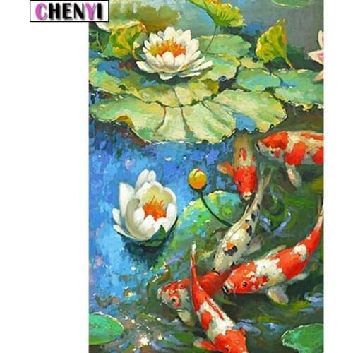 CHENYI Carp Diamond Painting Full Square New Arrival Animals Diamond Embroidery Lotus Pictures With Rhinestones Home Decoration