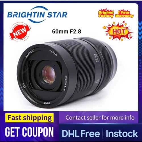 Brightin Star 60mm F2.8 2:1 Double Magnification Manual Focus Mirrorless Camera Macro Lens for Canon EF-Mount Black Color