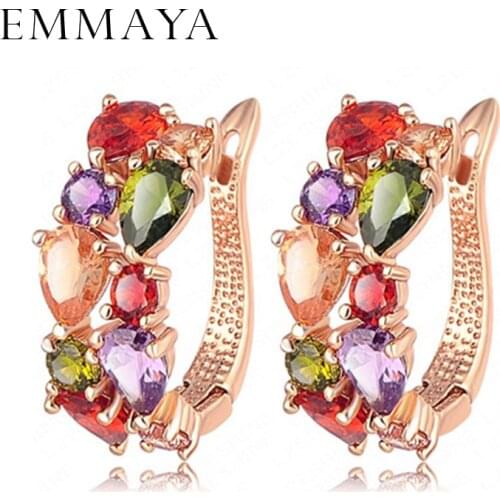 Emmaya Trendy Colorful CZ Zircon Clip Earrings Sliver Rose Gold color Plated Mona Lisa Jewelry Earrings For Women Wedding
