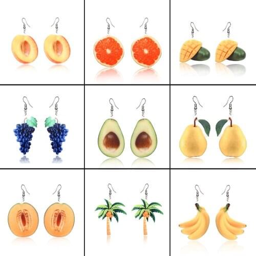 Fashion Resin Ceramic Kawaii Food Fruit Heart Avocado Earrings Women Drop Dangle Earring Ear Jewelry Ornament Girl Jewellery