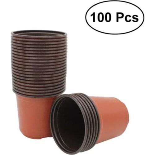 100pcs Plastic Garden Nursery Pots Flowerpot Seedlings Planter Containers Set 9*6*8cm/3.5* 2.4* 3.1inch Plant Flower Pot