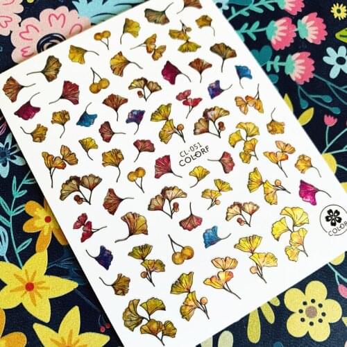Newest CL sereis CL-040 Laser color leaves 3d nail art sticker nail decal stamping export japan