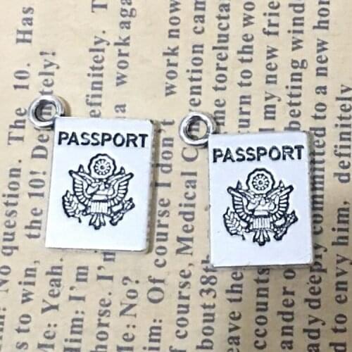 Newest 10Pcs 15*18mm Antique Silver Color Passport Charms Vintage Keychain Necklace Pendant Accessory Charms For Jewelry Making