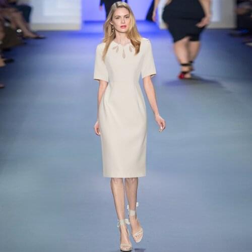 New Women Solid Dress Fashin Cutwork Women Sheath Work Dresses H8125