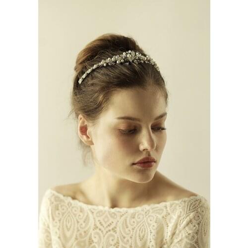 Romantic Sweetheart Luxury Bridal Headdress Shiny Alloy Pearl Crystal Rhinestone Hair Hoop for Wedding Perform Studio Prop O866