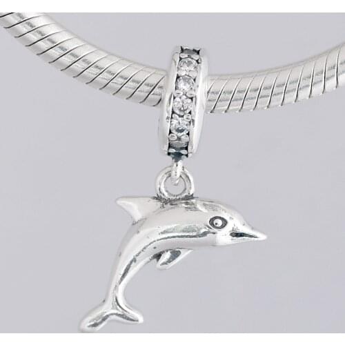 Original Cute Playful Dolphin With Crystal Pendant Bead Fit 925 Sterling Silver Bead Charm Bracelet Diy Jewelry