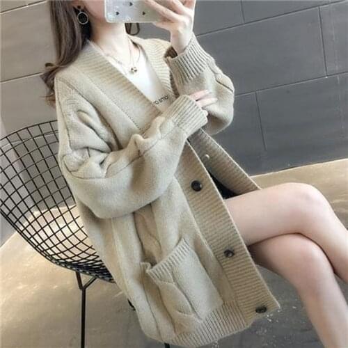 Autumn and winter new loose single-breasted knitted cardigan solid color sweater long-sleeved v-neck all-match casual top women