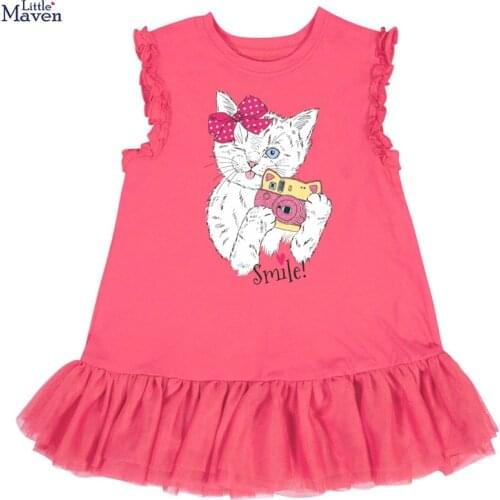 Frocks for Girls 2021 Summer Baby Girl Clothes Animal Print Sundress Pinafore Sleeveless Red Cute Cat Dress for Kids 2-7 Years