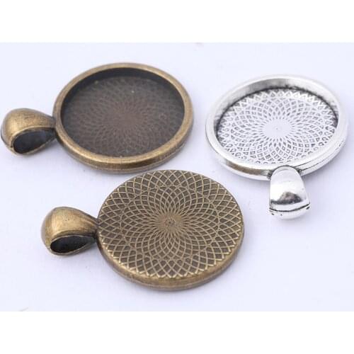 10pcs 20mm Cabochon Pendant Trays Antique Silver Bronze Cameo Base Setting Blanks Diy Necklace Bezel Findings