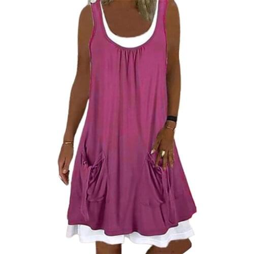 Plus Size Women Vest Dress Casual Outfit Bandage Pockets Solid Color Sleeveless Vest Loose Daily Wear Dresses платье