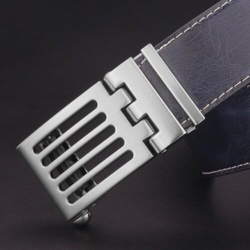 High Quality automatic buckle Gray belt fancy luxury famous brand Waist Strap gentleman genuine leather casual cintos masculinos