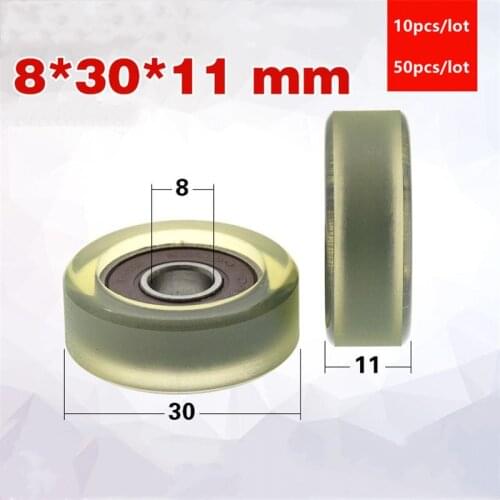 10pcs/50pcs 8*30*11mm polyurethane PU 608 608RS low noise roller bearing friction pulley soft rubber 8x30x11