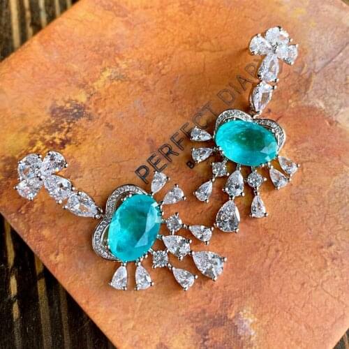 Luxury Hypoallergenic Earring For Women 10*14MM Oval Radiant Cut Emerald Paraiba Tourmaline Gemstone Wedding Fine Jewelry Gifts