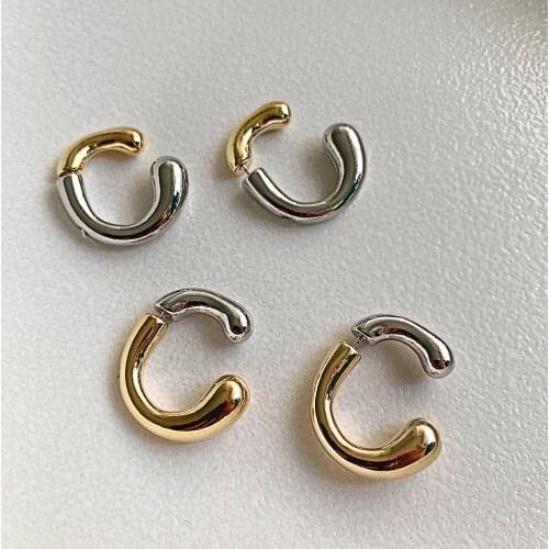Korean Fashion Metal C-Shaped Hit Golden Silver Color Curved Stud Earrings Minimalist ear-piercing Illusion for Women Jewelry