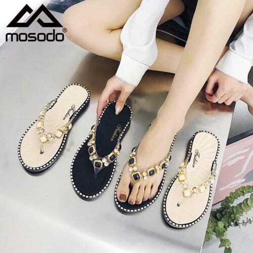 Mosodo Flip Flops Women Sandals Rhinestone Embellished Thong Sandals Ladies Beach Shoes Flat Summer Slipper 2021 Fashion New