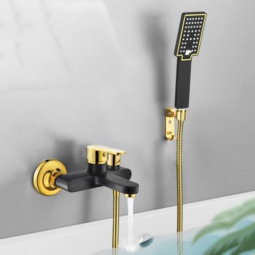 Bathroom Shower Faucet Mixer Set Black and Gold Brass Bathroom Bathtub Faucet Bath Bidet Faucet Shower Head Wall Mixer Taps