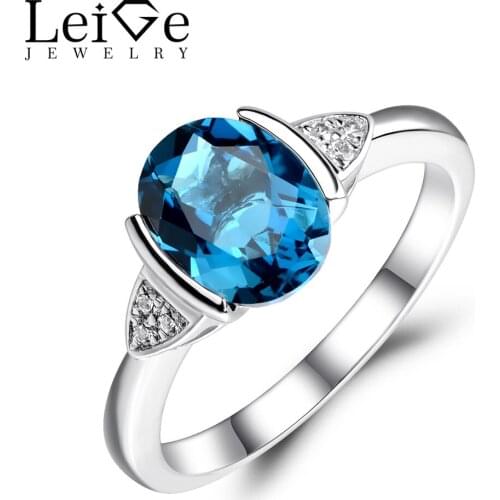 Leige Jewelry London Blue Topaz Ring Engagement Promise Rings for Her 925 Sterling Silver Fine Jewelry Oval Blue Gemstone