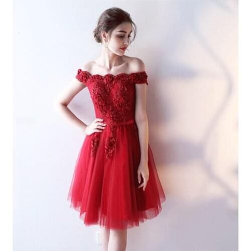 Evening Dresses 2019 New Stylish Wine Red Party Dress Off the Shoulder Stunning Beading Prom Dress vestido de festa